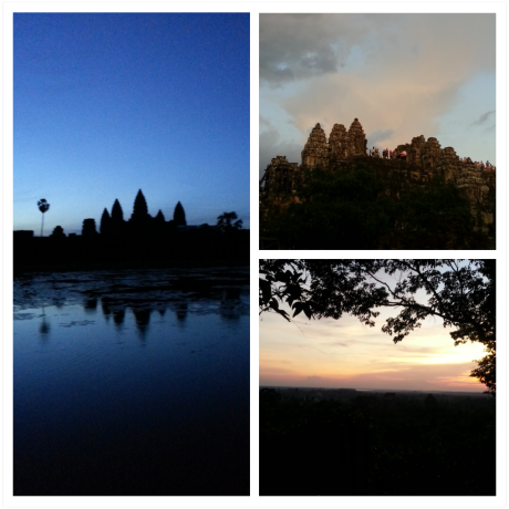 Sunset and sunrise at the Angkor temples. 